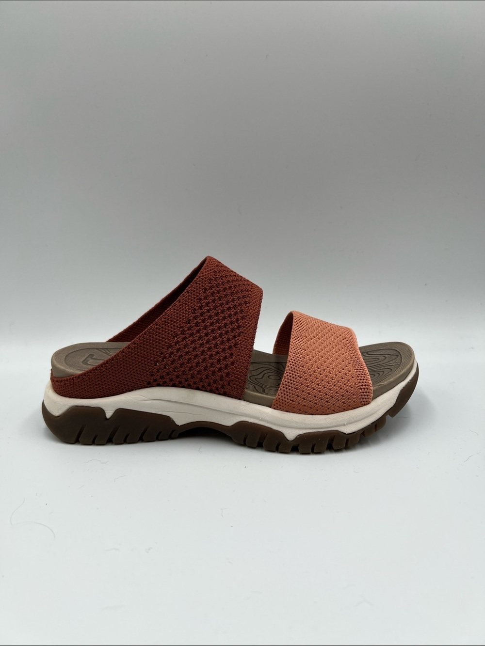 Bionica Nilsa slide sandal comfort footbed shoe double strap tan orange women 6